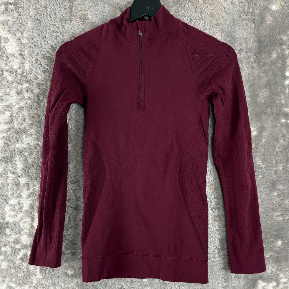 Lululemon Size 4 Athleisure Minimalist Mock Neck Sweat Shirt Burgundy Long Sleev